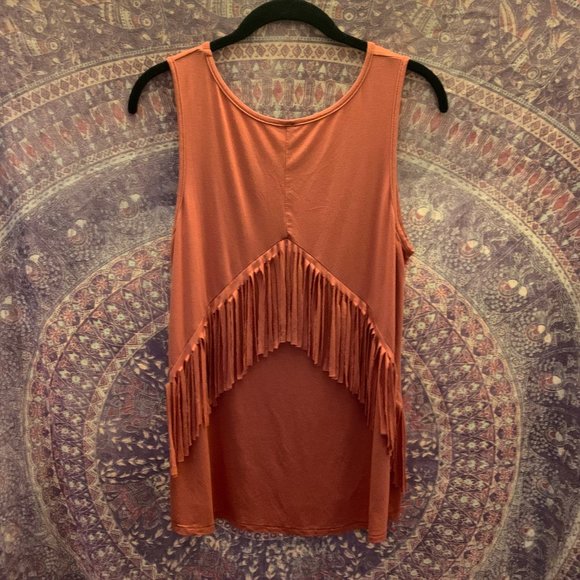 Orange Fringe Back Tank Top - Picture 1 of 7